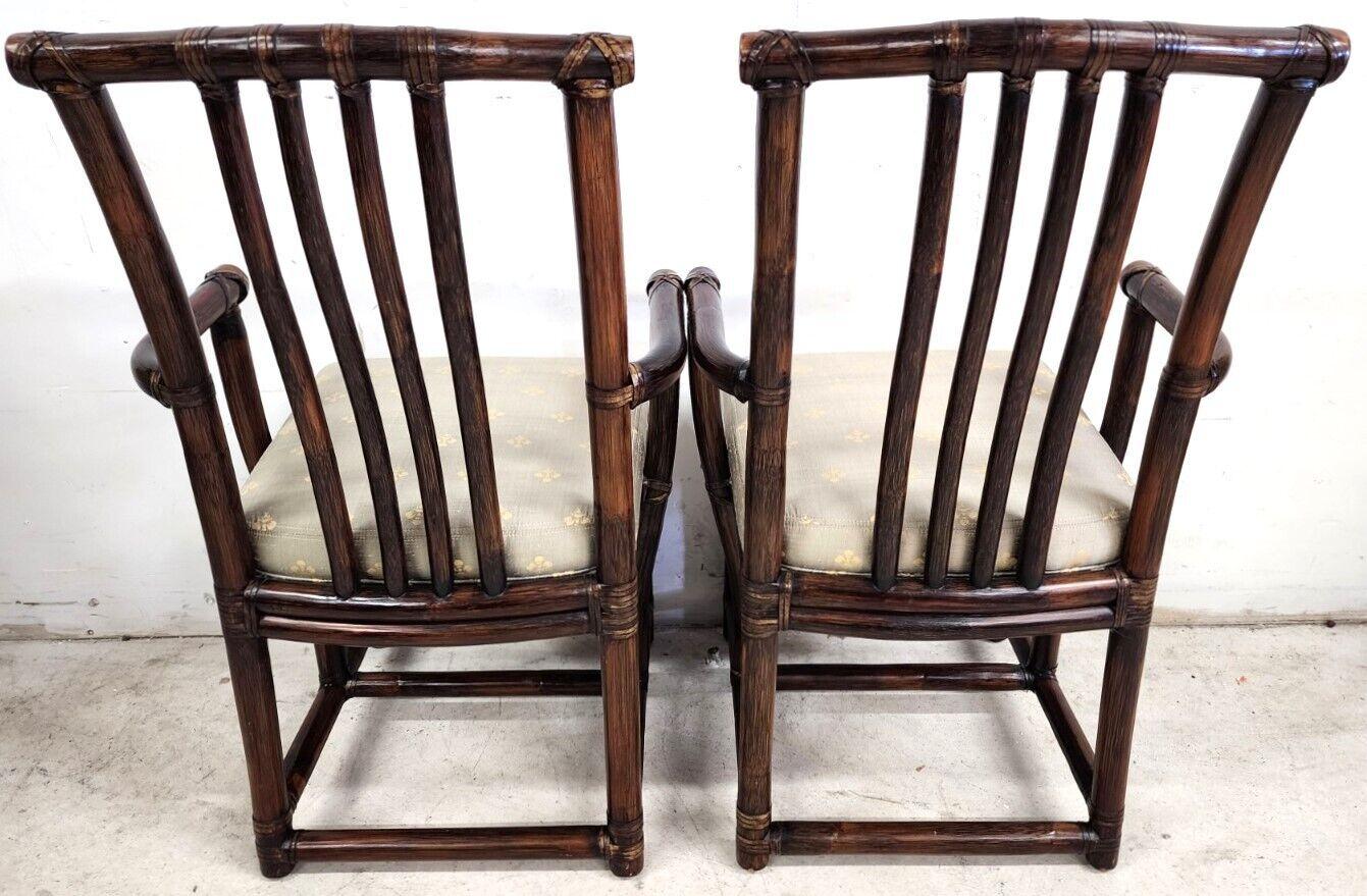 Late 20th Century Bamboo Dining Chairs Vintage Asian Pogoda Silk by McGuire, Set of 2