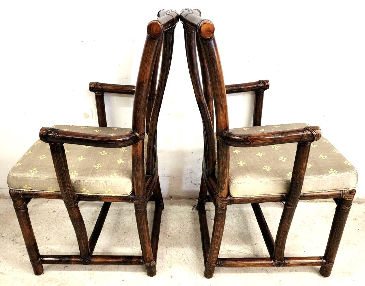 Leather Bamboo Dining Chairs Vintage Asian Pogoda Silk by McGuire, Set of 2 For Sale