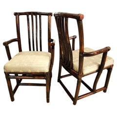 Bamboo Dining Chairs Vintage Asian Pogoda Silk by McGuire, Set of 2