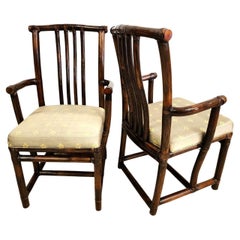 Bamboo Dining Chairs Retro Asian Pogoda Silk by McGuire, Set of 2