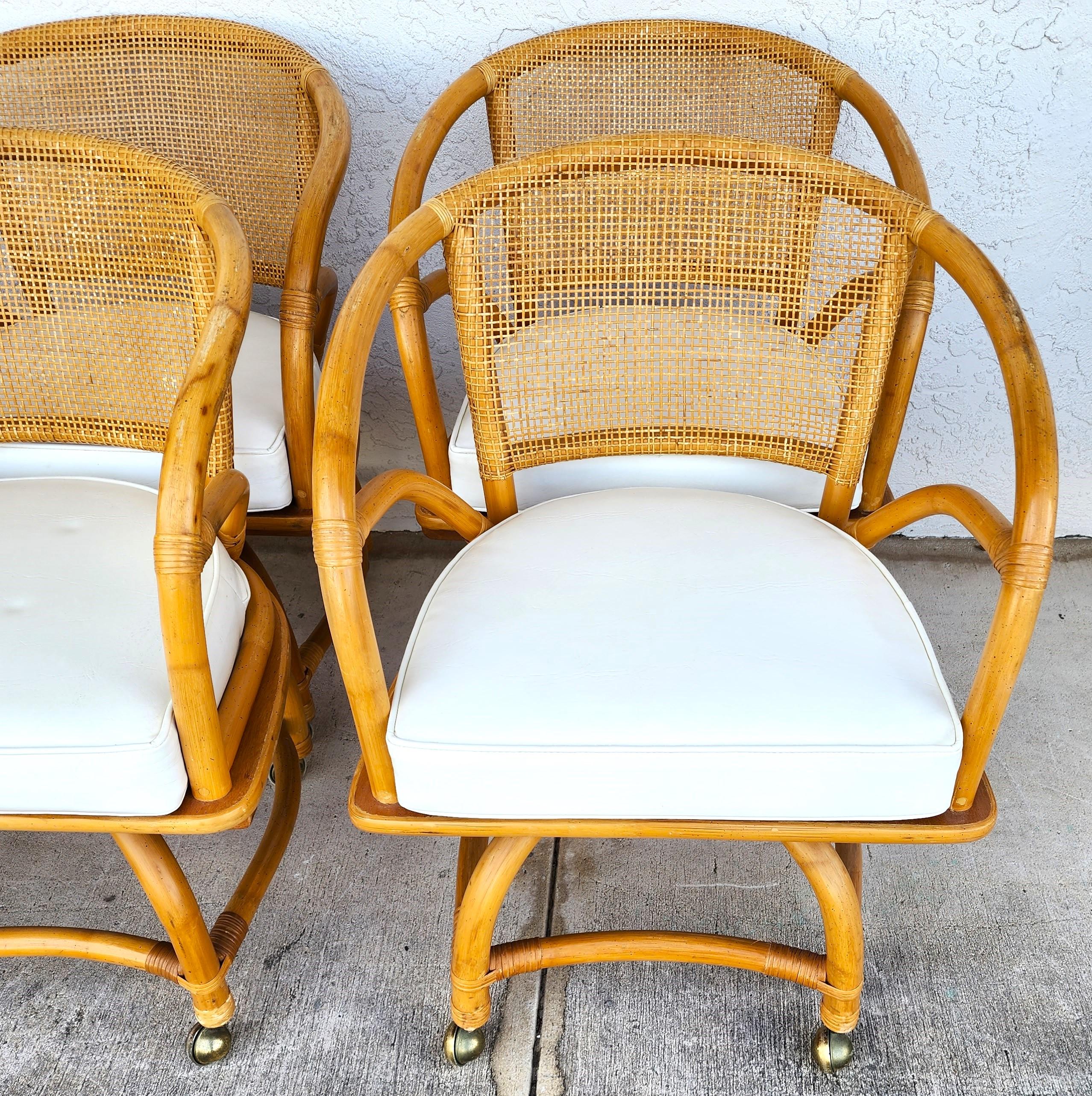 Mid-Century Modern Bamboo Dining Chairs Vintage Rolling by Ficks Reed Set of 6 For Sale