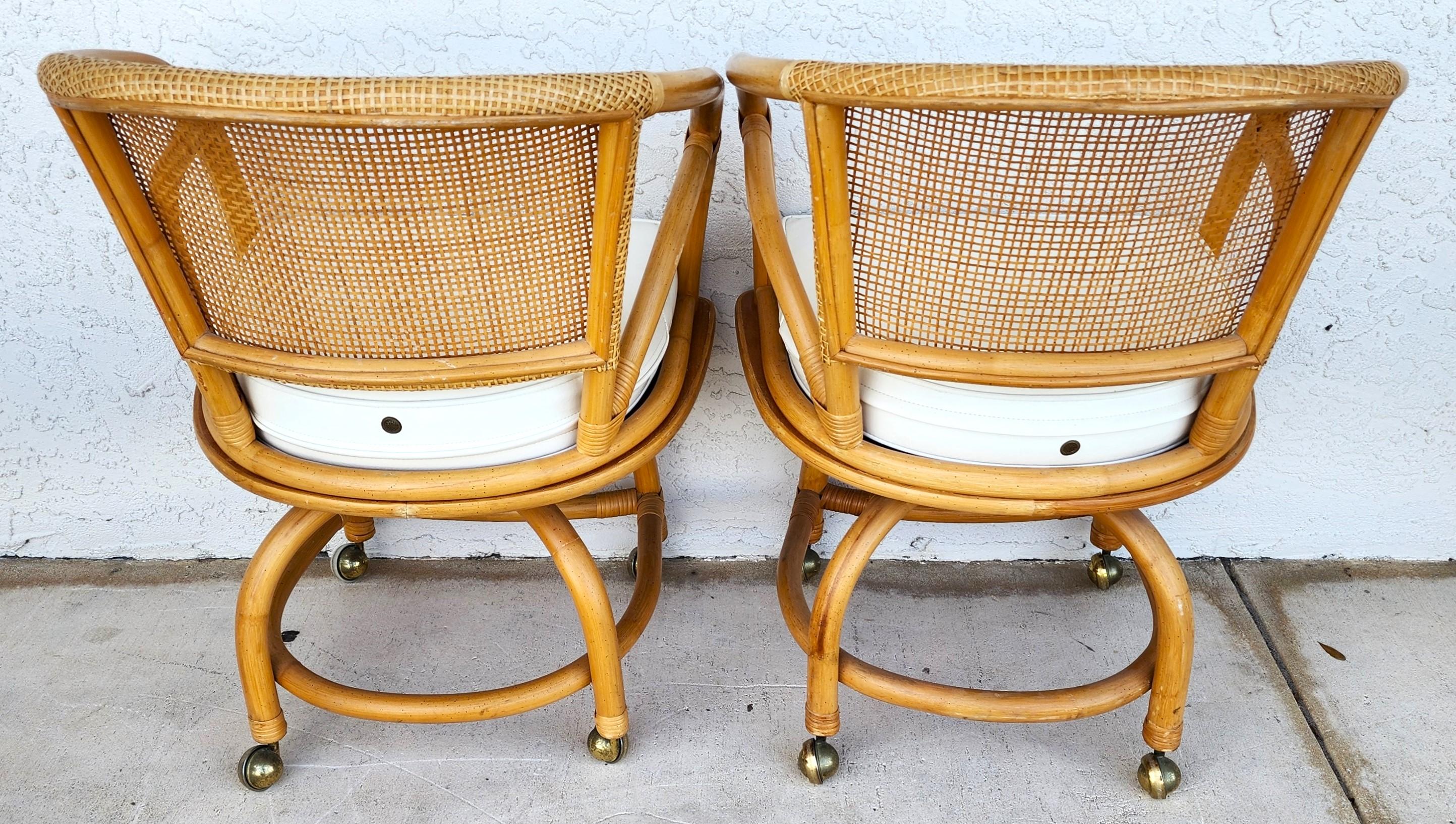 Late 20th Century Bamboo Dining Chairs Vintage Rolling by Ficks Reed Set of 6 For Sale