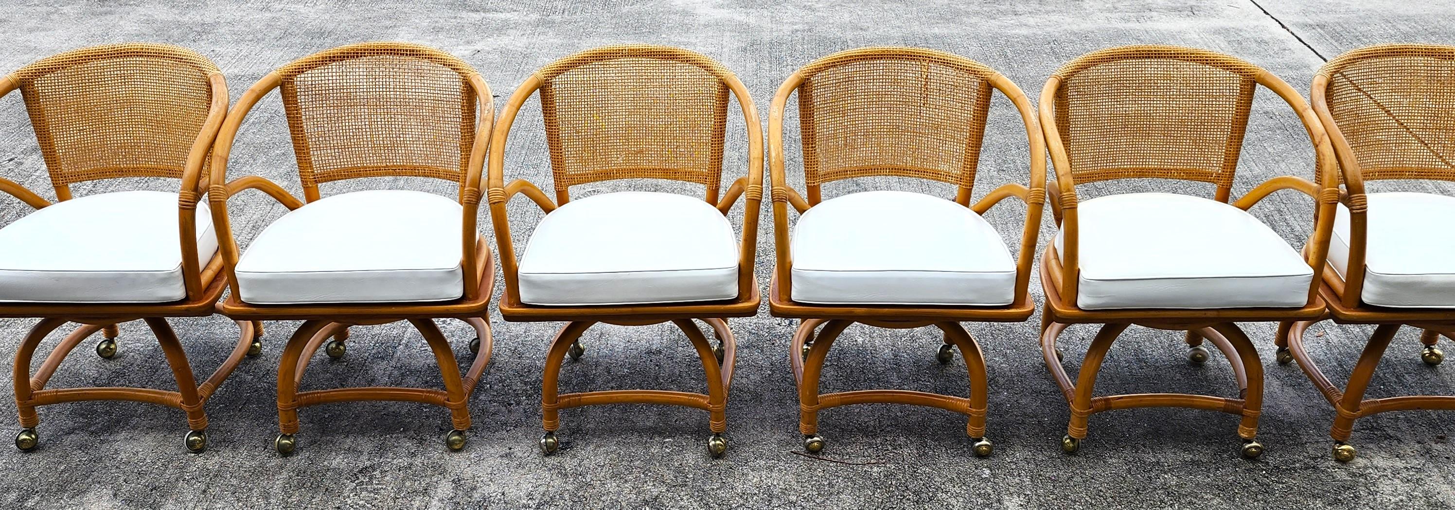 Bamboo Dining Chairs Vintage Rolling by Ficks Reed Set of 6 For Sale 2