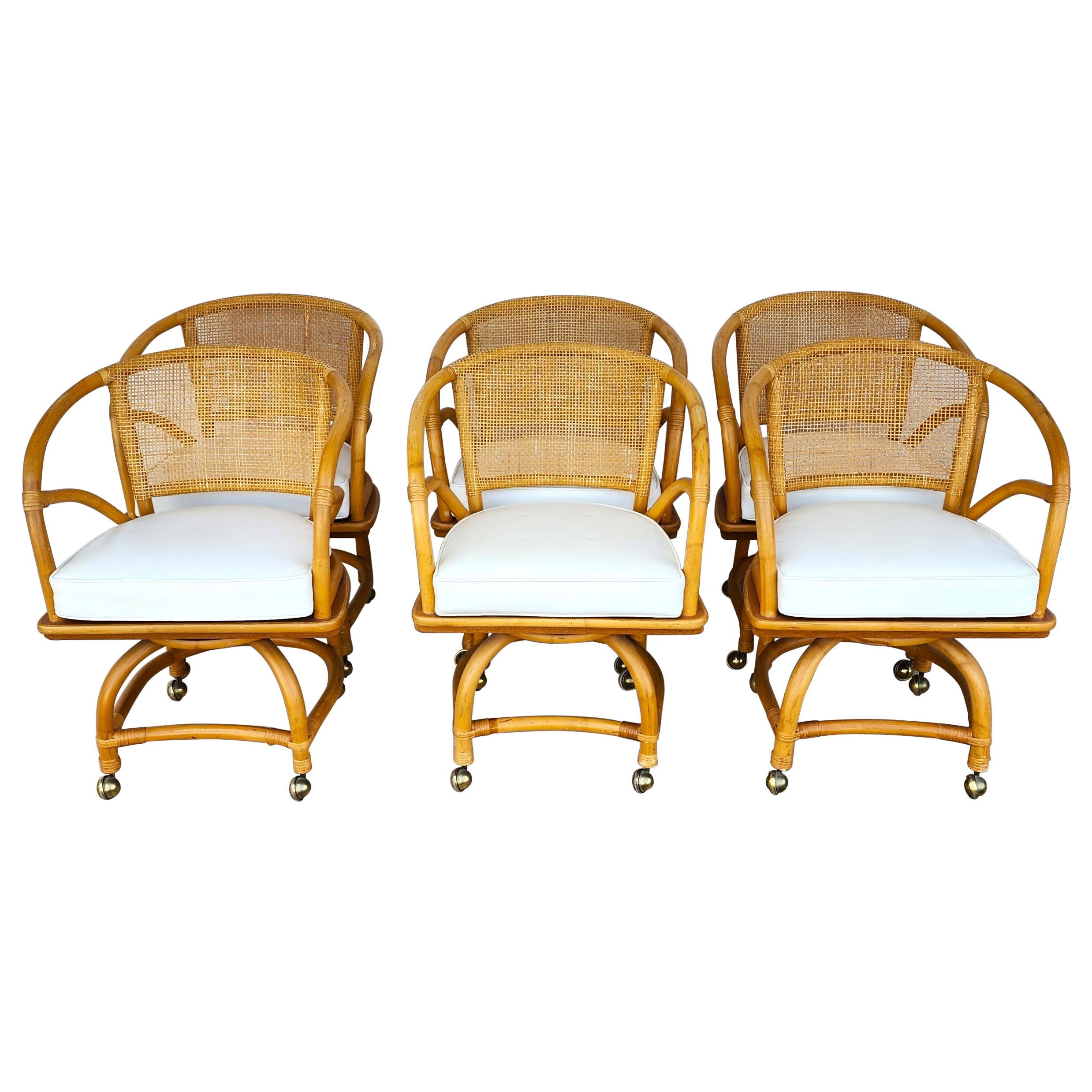 Bamboo Dining Chairs Vintage Rolling by Ficks Reed Set of 6
