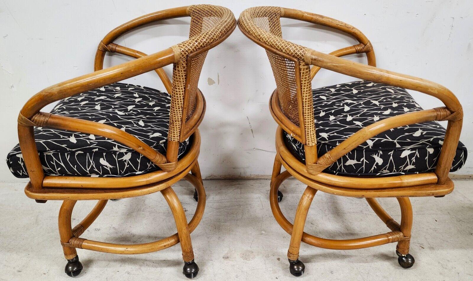 Cotton Bamboo Dining Chairs Vintage Swivel Rolling by Ficks Reed