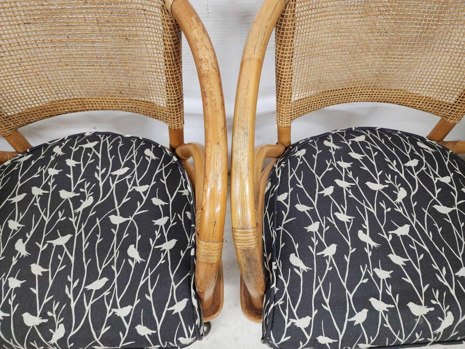 Bamboo Dining Chairs Vintage Swivel Rolling by Ficks Reed In Good Condition In Lake Worth, FL