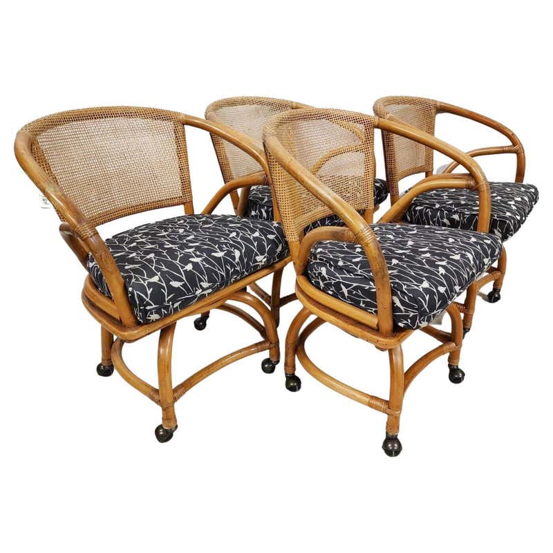 Ficks Reed Bamboo Sheaf Dining Table and Five Swivel Chairs at 1stDibs ...