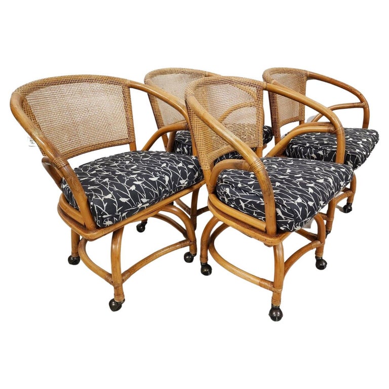 Bamboo Dining Chairs Vintage Swivel Rolling by Ficks Reed For Sale at