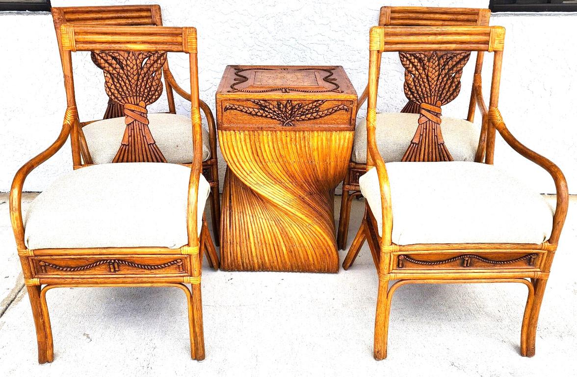 For FULL item description click on CONTINUE READING at the bottom of this page.

Offering One Of Our Recent Palm Beach Estate Fine Furniture Acquisitions Of A 
5 Piece Vintage Bamboo Rattan Wheat Back Dining Armchairs & Table Base
Featuring