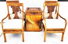 Bamboo Dining Set Rattan Wheat Back Chairs 5 Piece