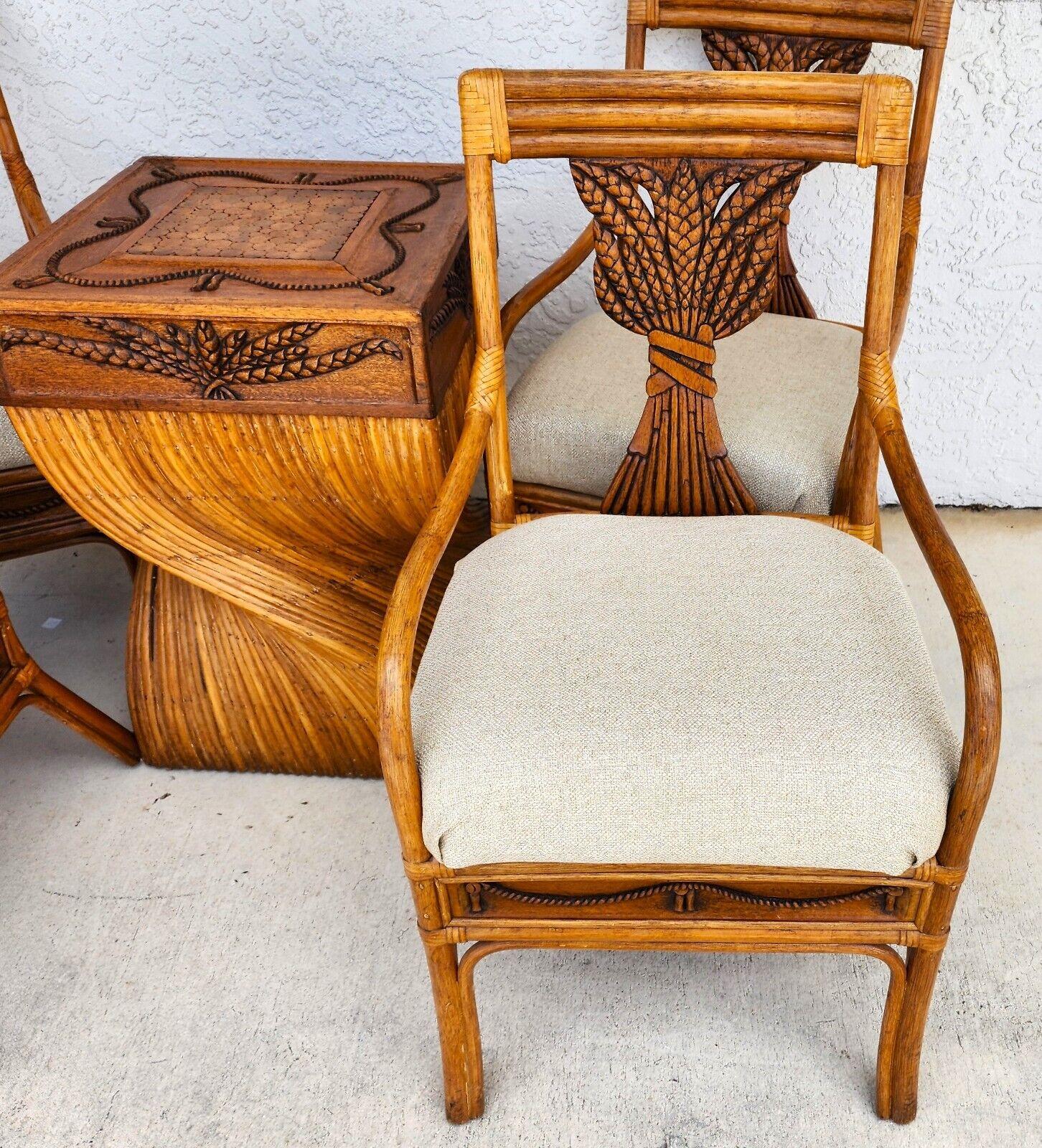 Bamboo Dining Set Rattan Wheat Back Chairs 5 Piece In Good Condition For Sale In Lake Worth, FL