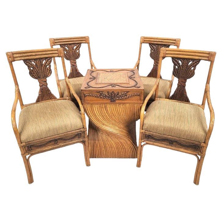 Bamboo Dining Set Rattan Wheat Back Chairs 5 Piece