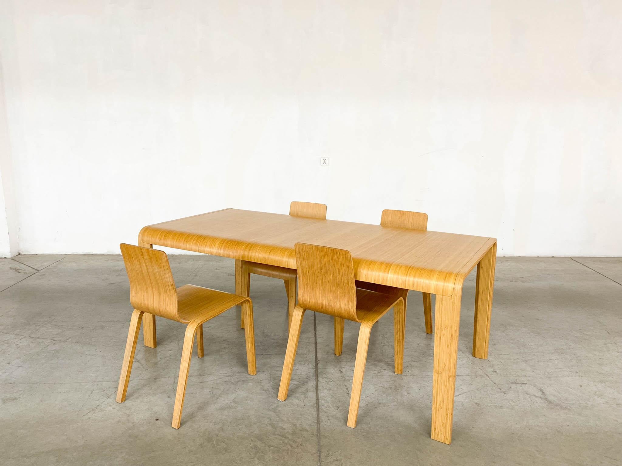 Bamboo Dining Set Table and Chairs by Henrik Tjaerby for Artek Studio, Set of 5 For Sale 4