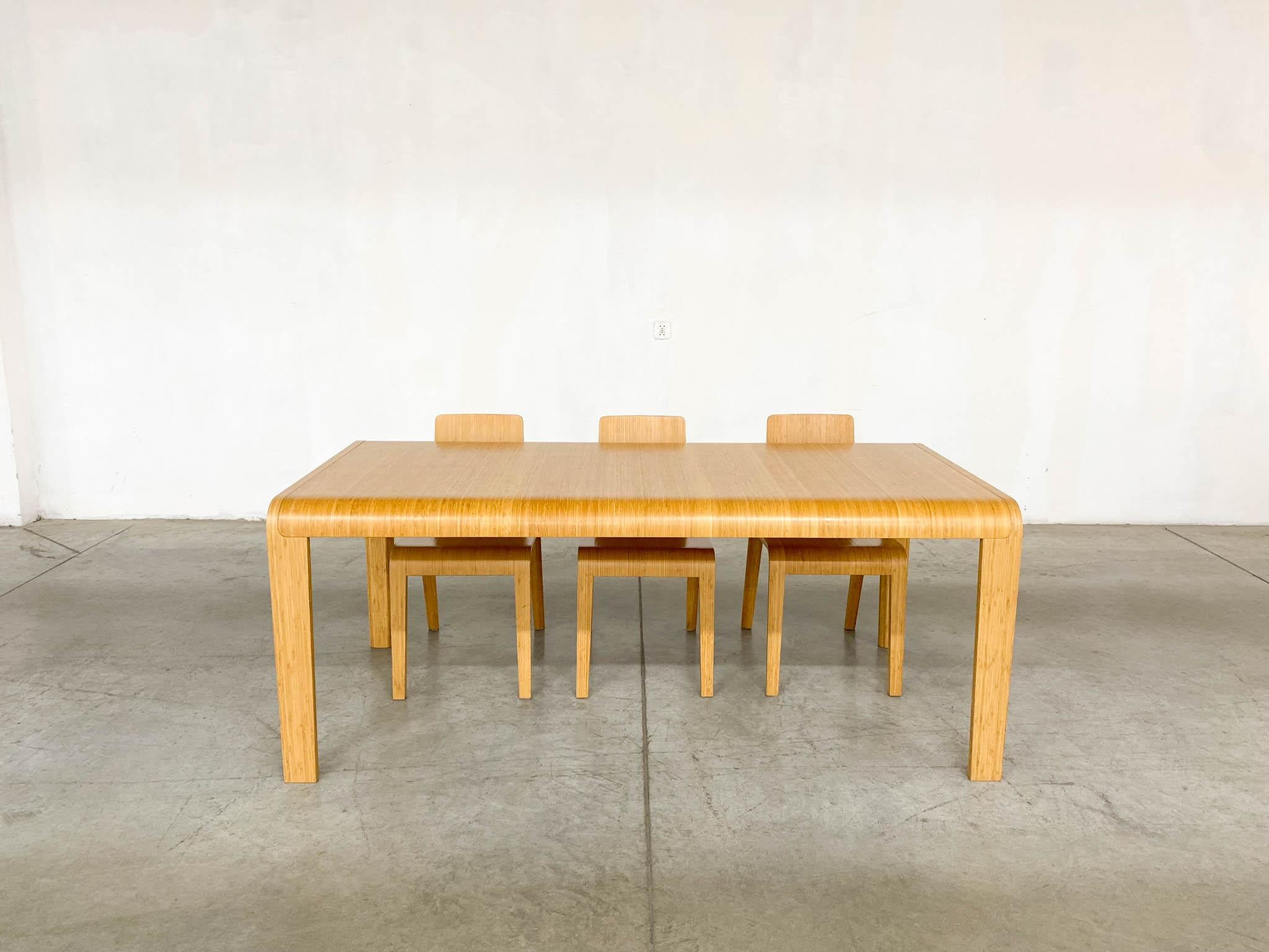 Bamboo Dining Set Table and Chairs by Henrik Tjaerby for Artek Studio, Set of 5 For Sale 1