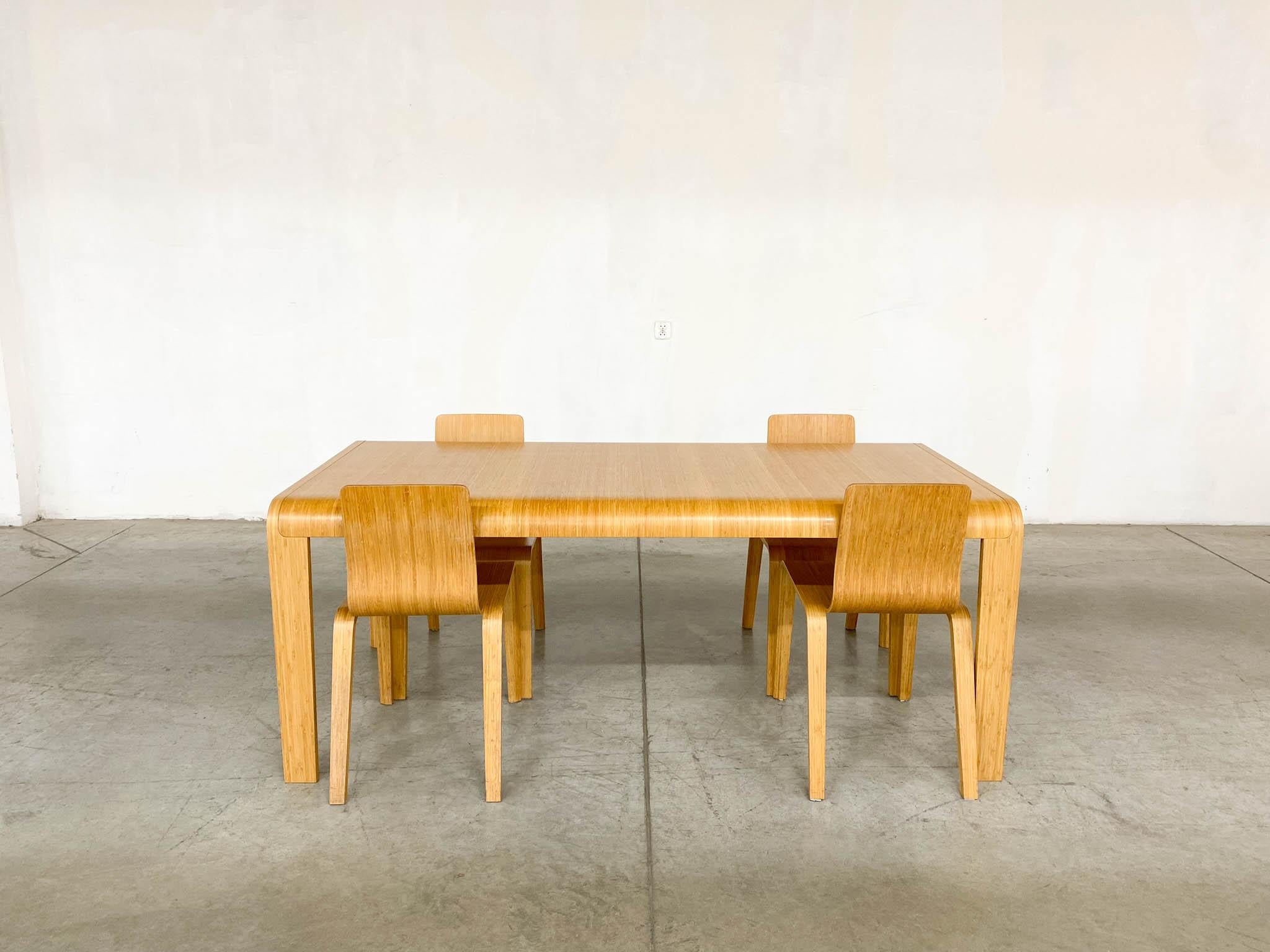 Bamboo Dining Set Table and Chairs by Henrik Tjaerby for Artek Studio, Set of 5 For Sale 2