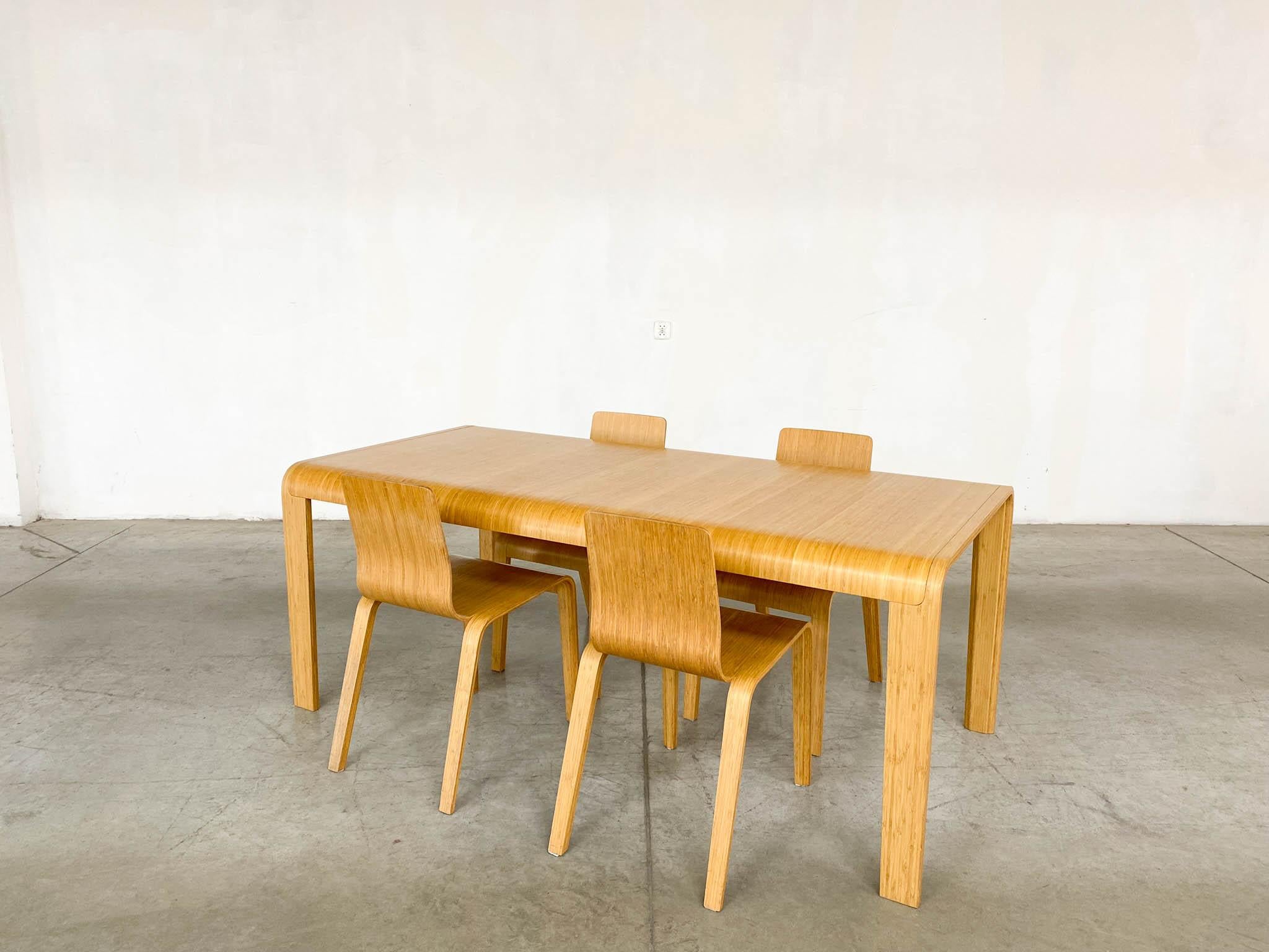 Bamboo Dining Set Table and Chairs by Henrik Tjaerby for Artek Studio, Set of 5 For Sale 3