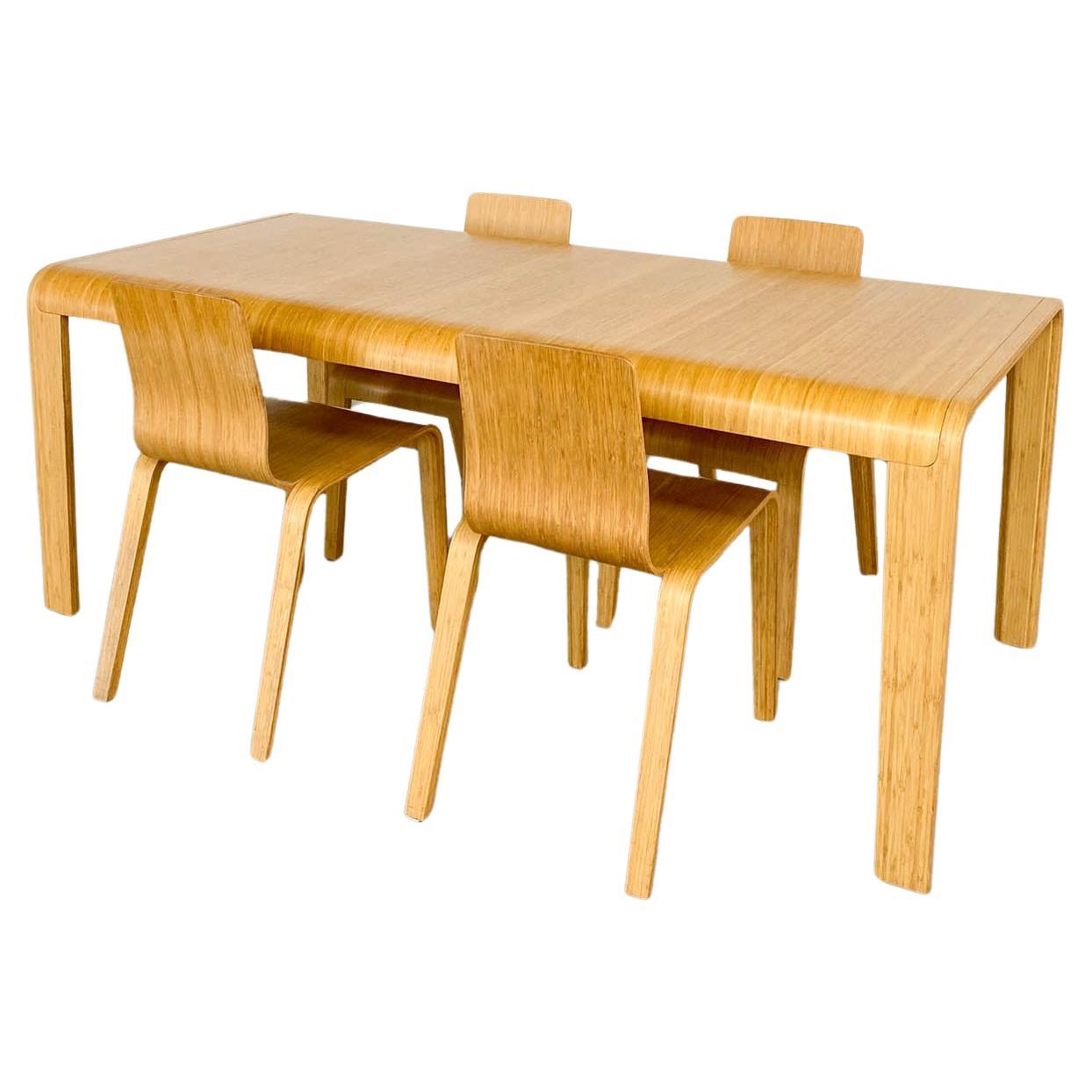 Bamboo Dining Set Table and Chairs by Henrik Tjaerby for Artek Studio, Set of 5 For Sale