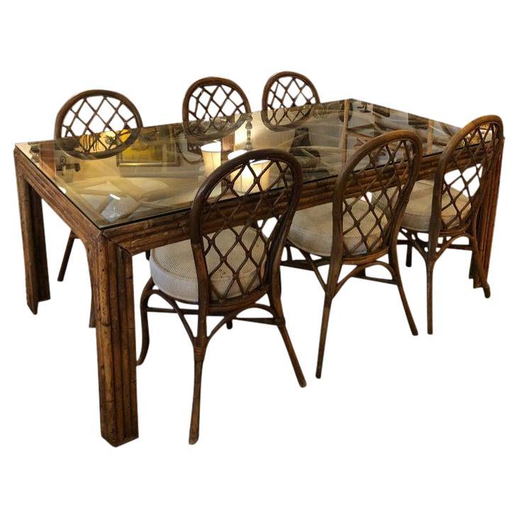Bamboo Dining Table and Six Matching Chairs