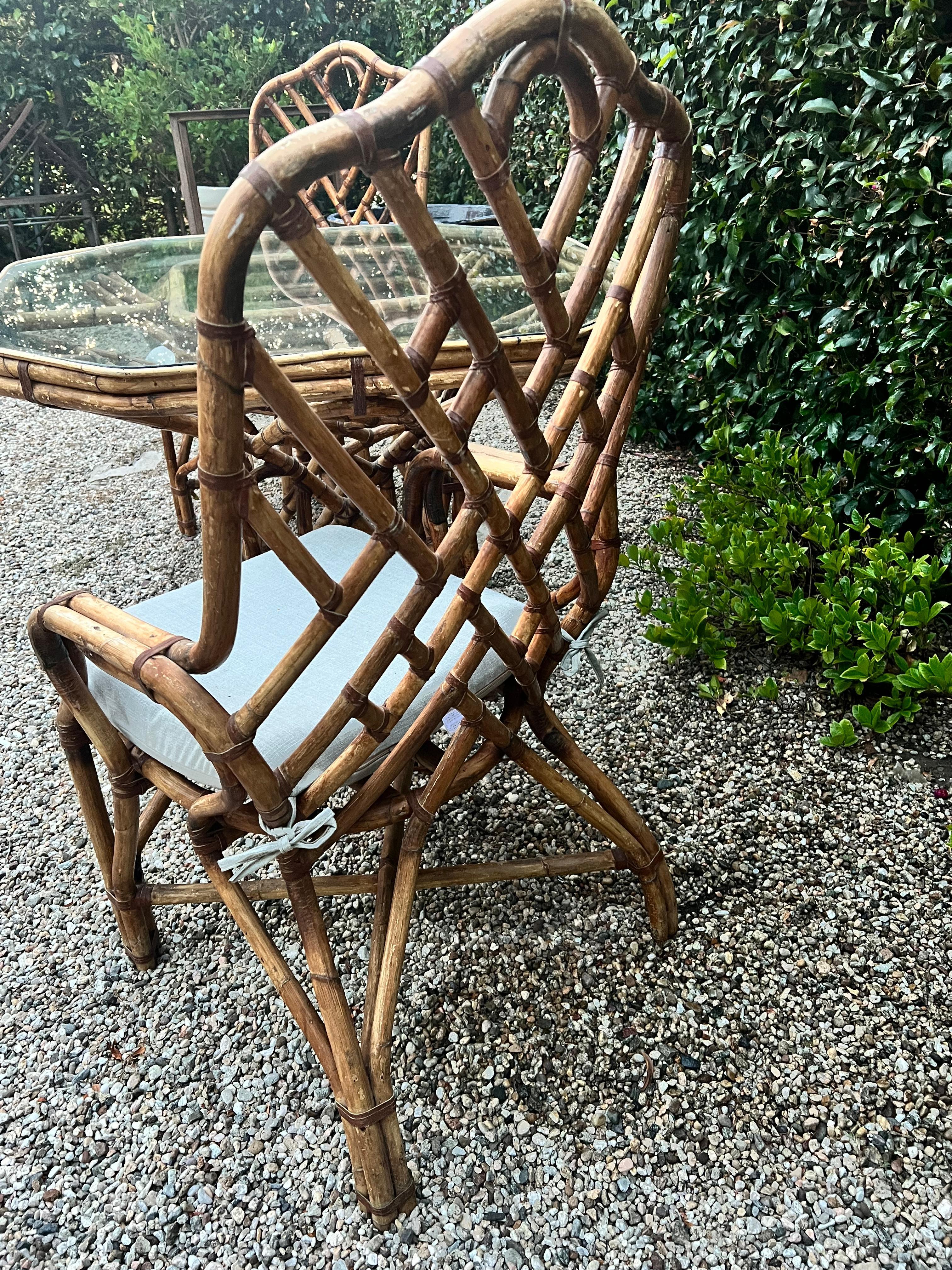 Bamboo Dining Table and Two Matching Chairs in The Style of Louis Sognot, France For Sale 5