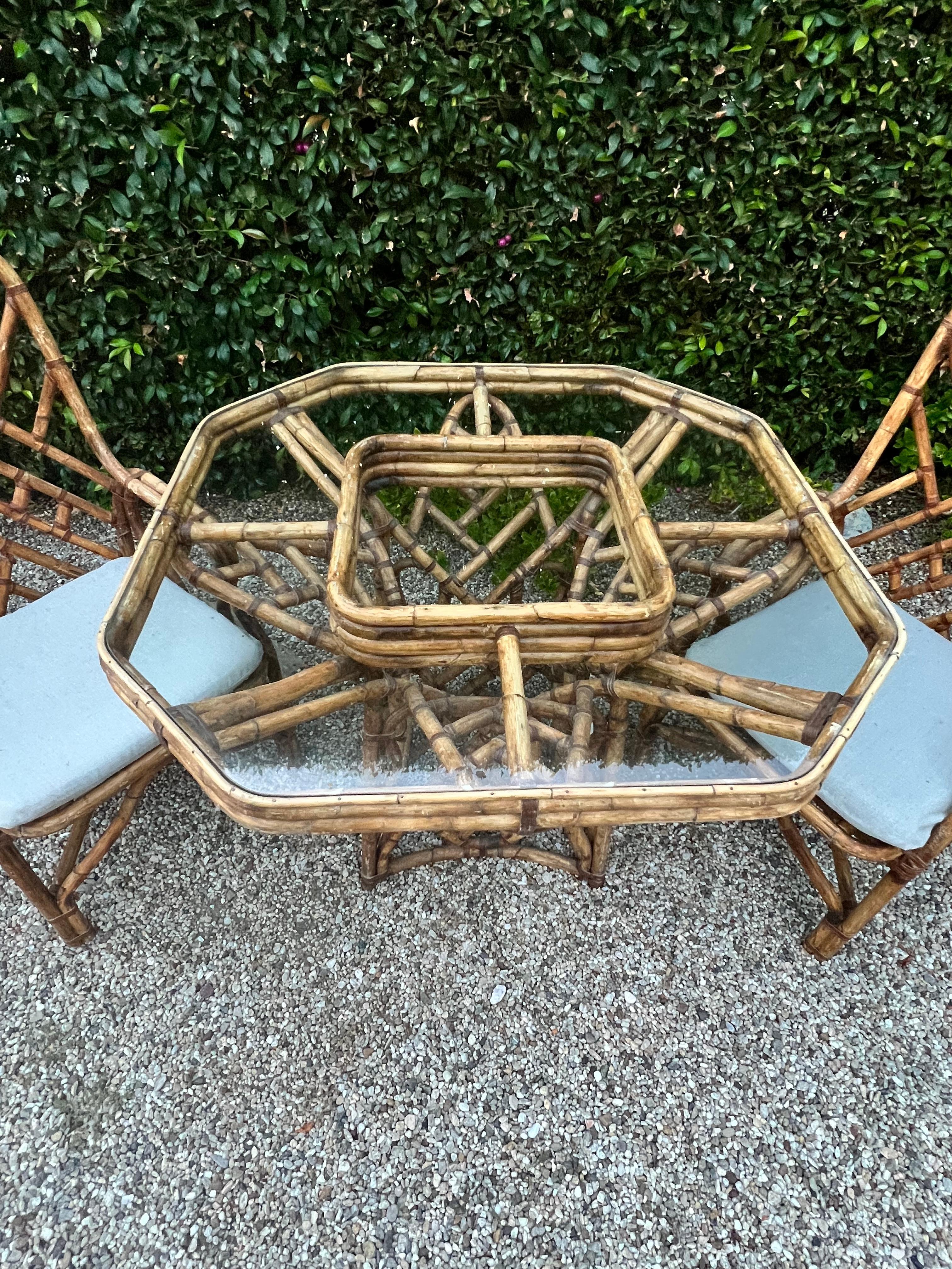 Bamboo Dining Table and Two Matching Chairs in The Style of Louis Sognot, France For Sale 7