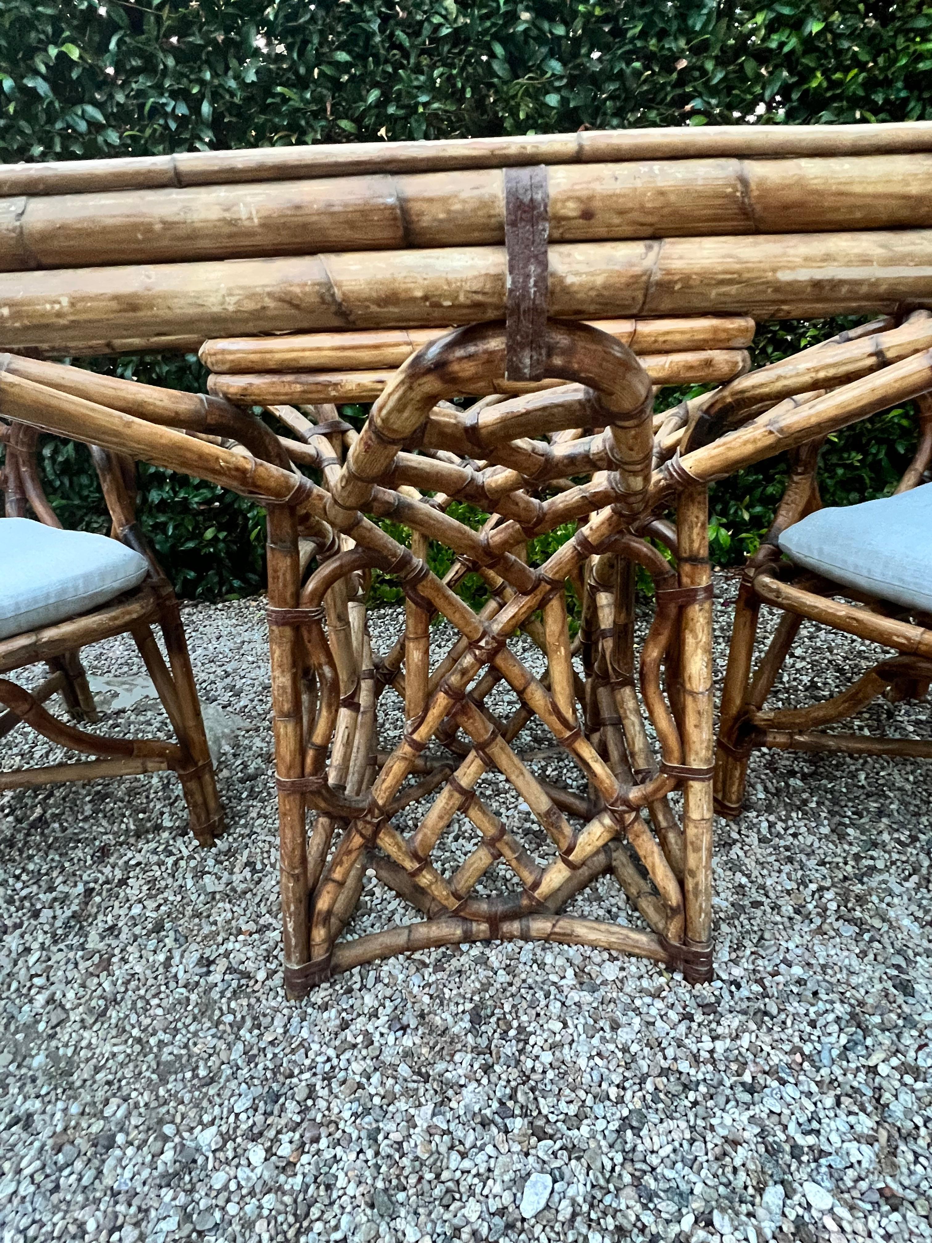 Bamboo Dining Table and Two Matching Chairs in The Style of Louis Sognot, France For Sale 8