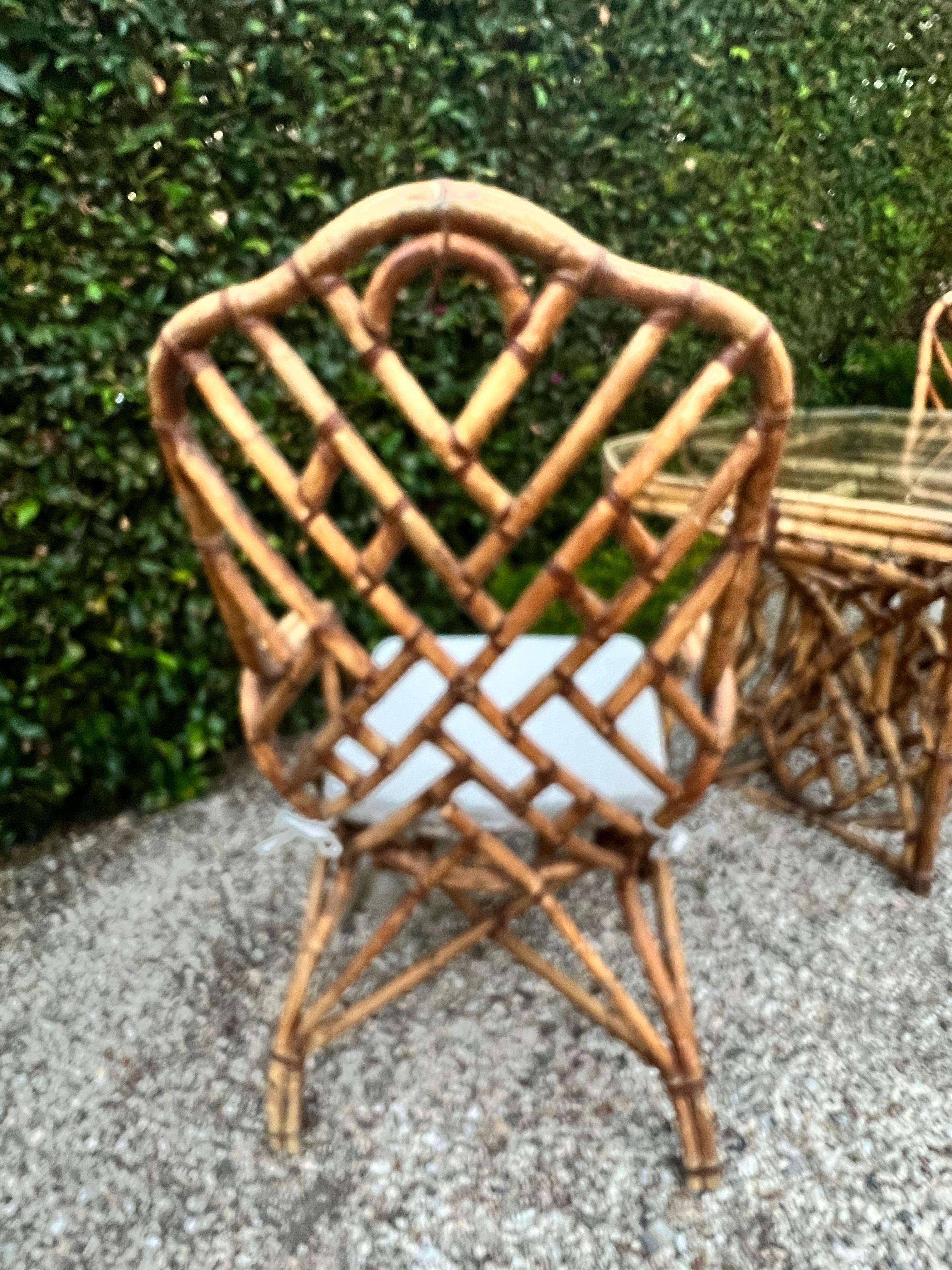 Bamboo Dining Table and Two Matching Chairs in The Style of Louis Sognot, France For Sale 10