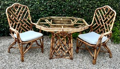 Bamboo Dining Table and Two Matching Chairs in The Style of Louis Sognot, France