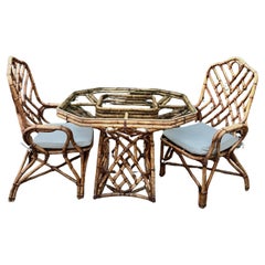 Bamboo Dining Table and Two Matching Chairs in The Style of Louis Sognot, France