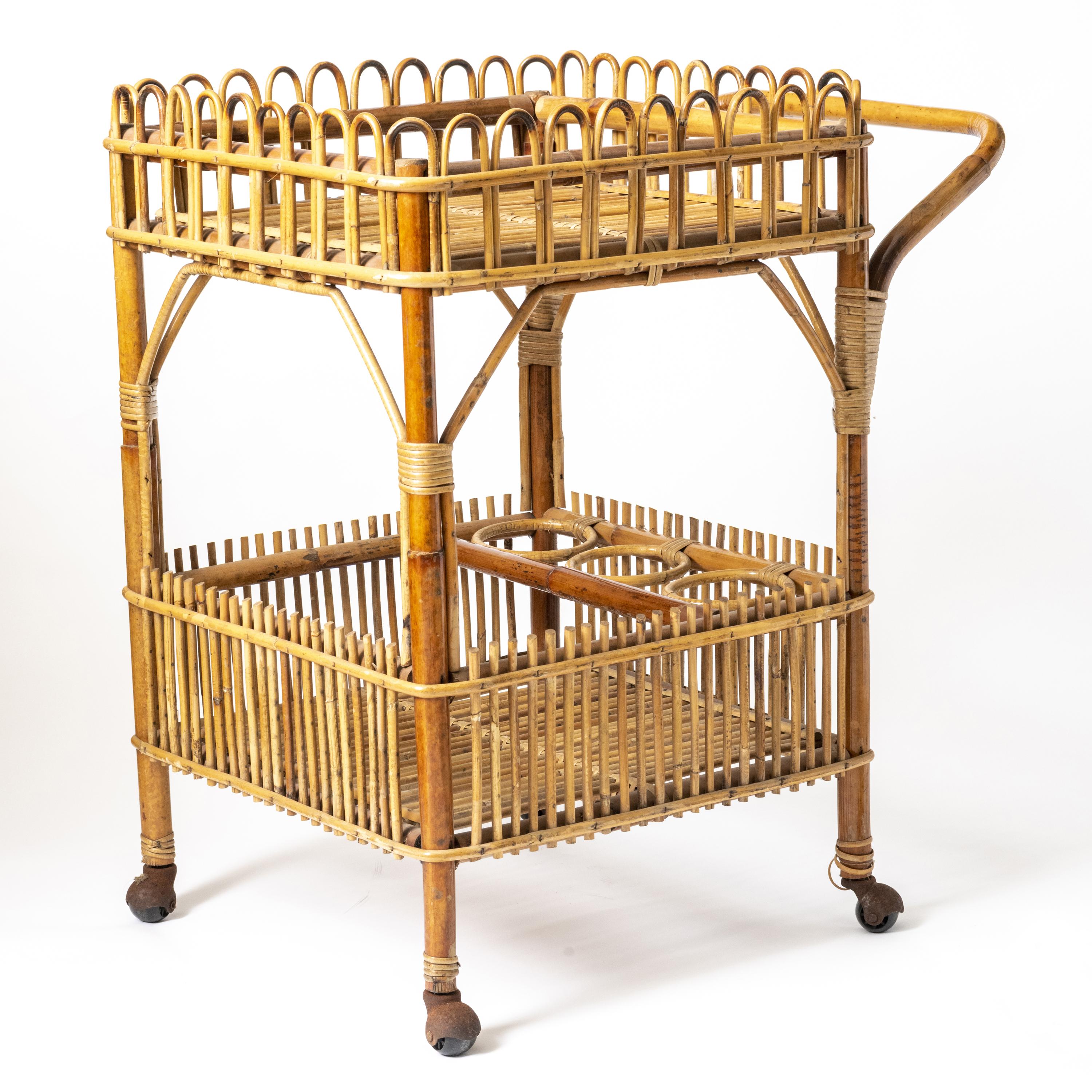 Italian Bamboo Drinks Trolley, Italy circa 1950