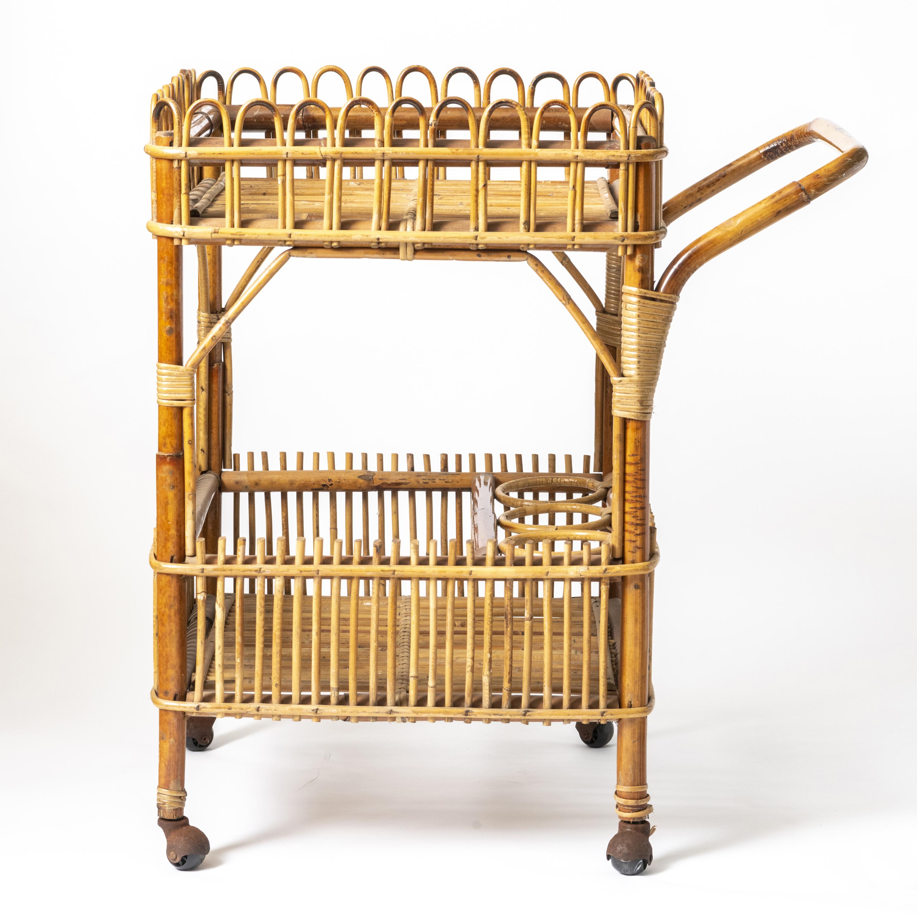 Bamboo Drinks Trolley, Italy circa 1950 In Good Condition In Knutsford, GB