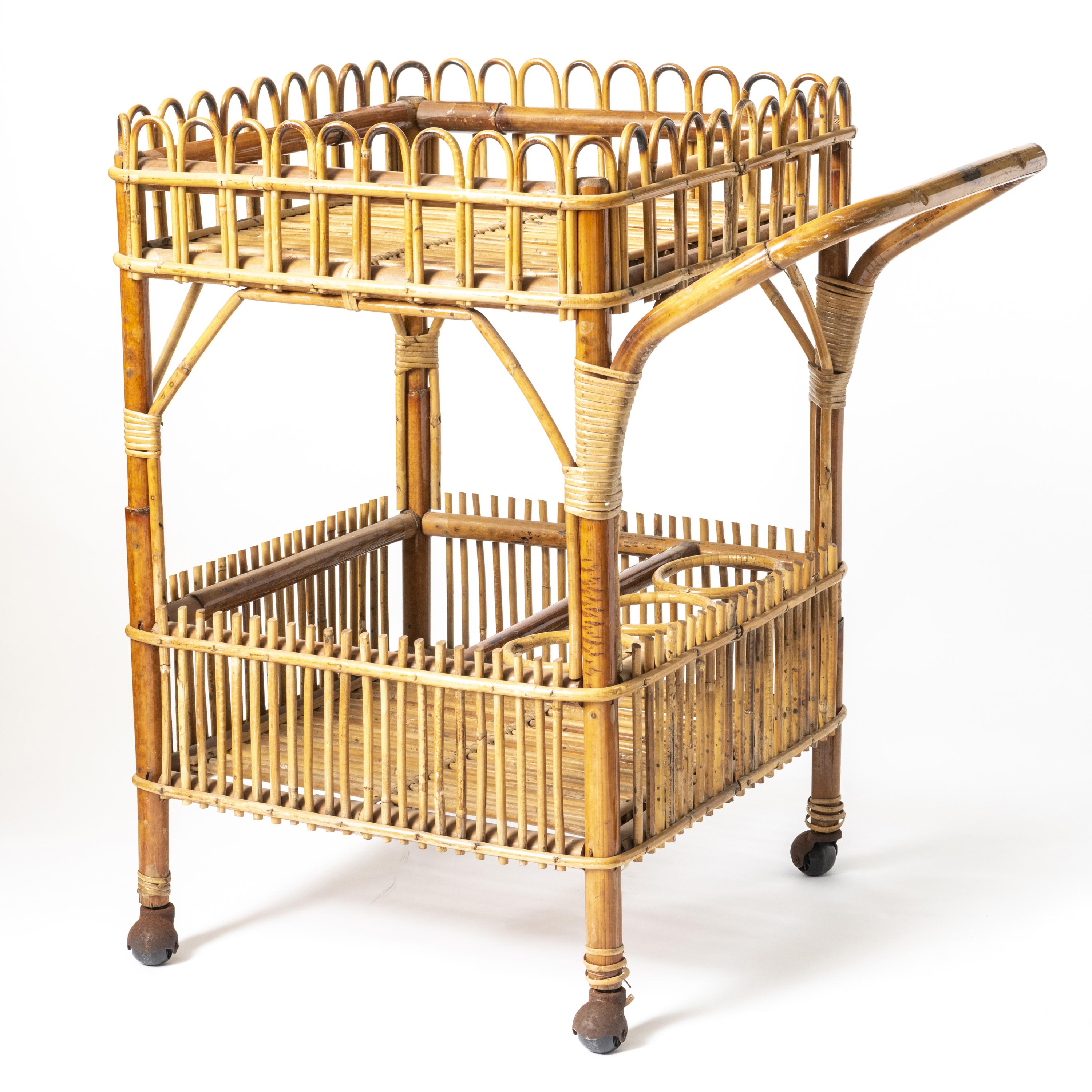 Mid-20th Century Bamboo Drinks Trolley, Italy circa 1950
