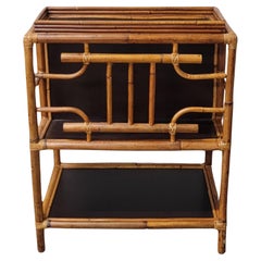 Vintage Bamboo & Ebonized Raffia Bar Cart