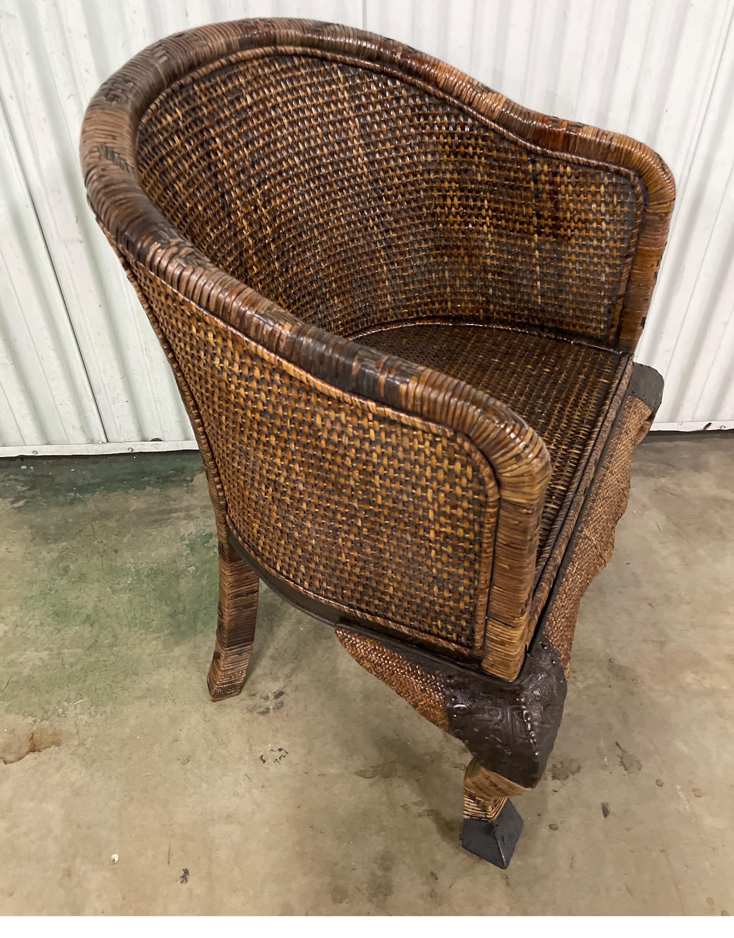 Bamboo & Embossed Metal Armchair In Good Condition For Sale In West Palm Beach, FL