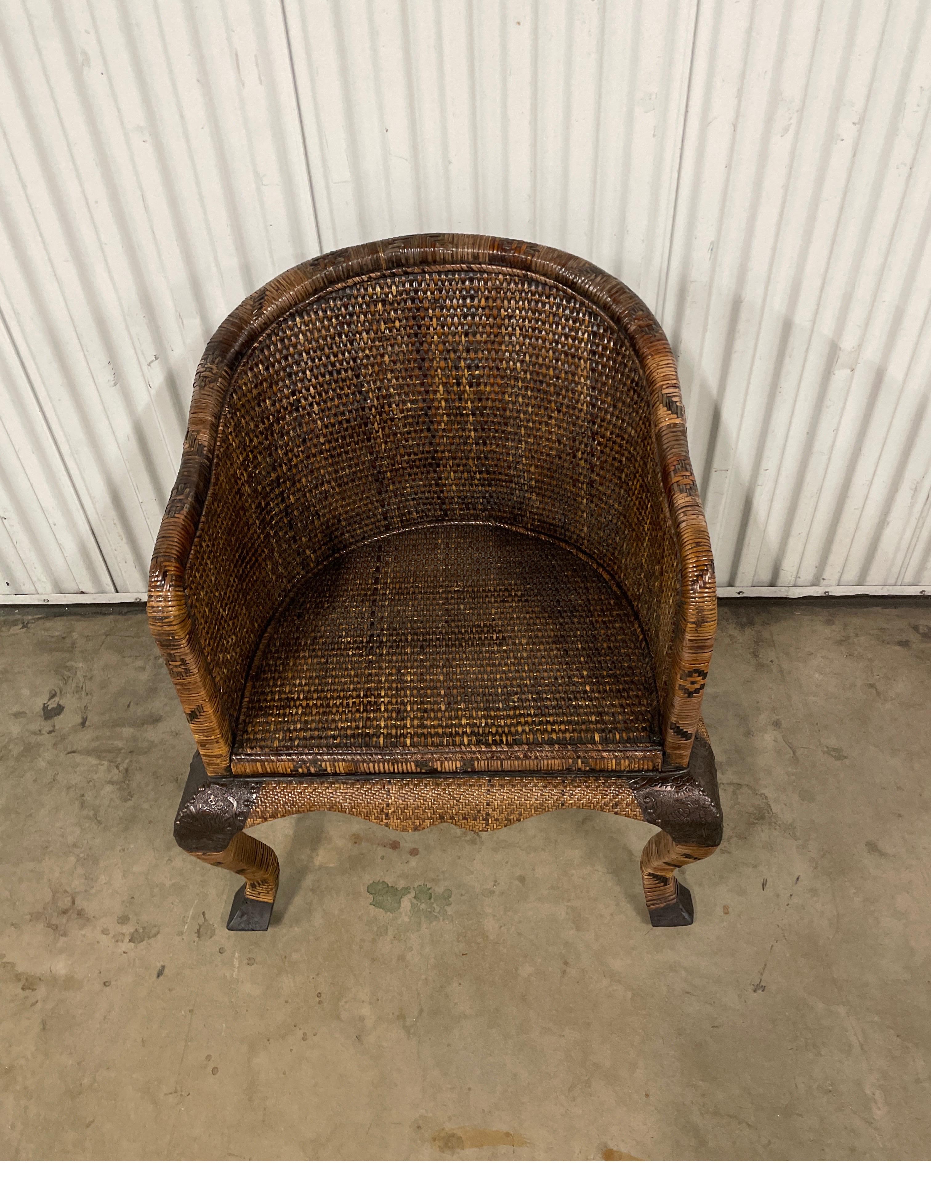 Bamboo & Embossed Metal Armchair For Sale 2