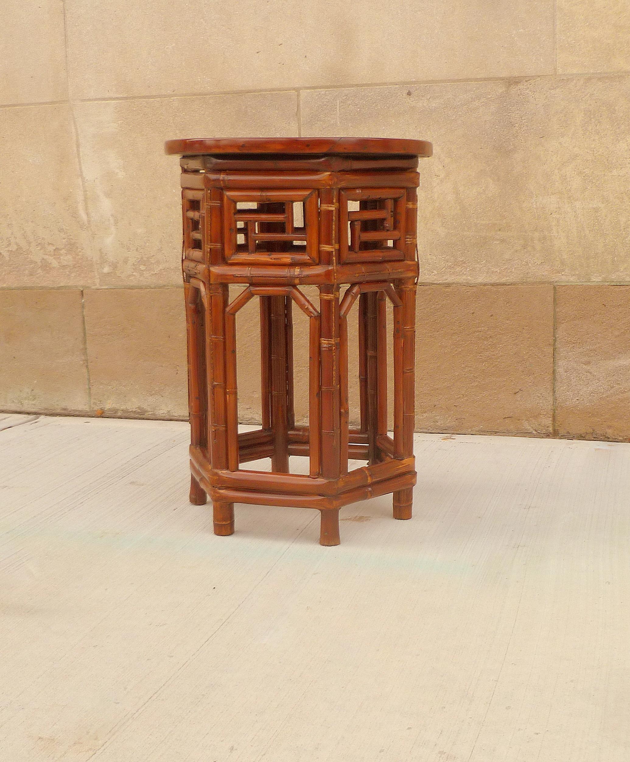 Ming Bamboo End Table with Black Lacquer Top