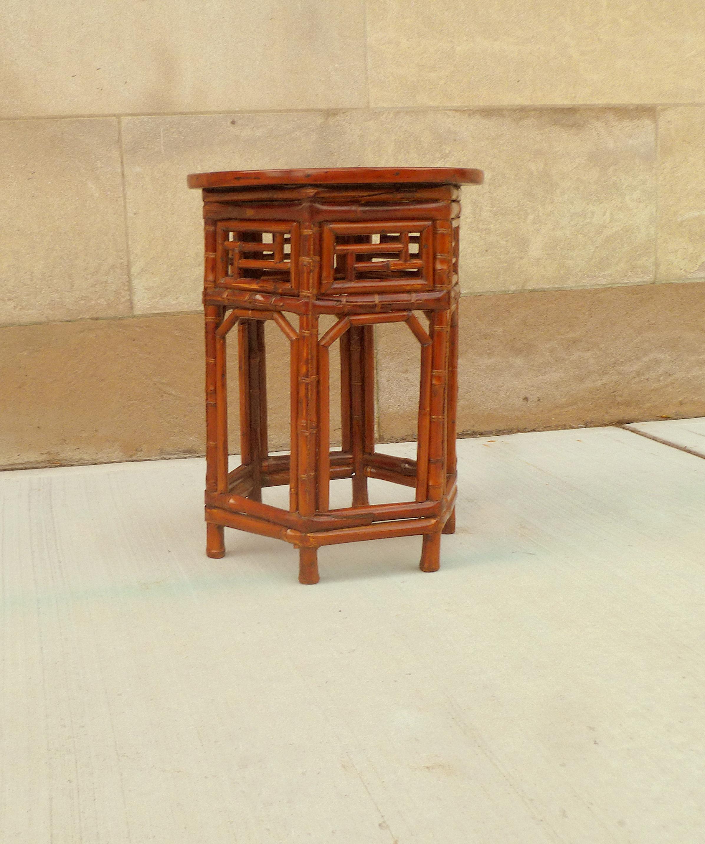 Polished Bamboo End Table with Black Lacquer Top