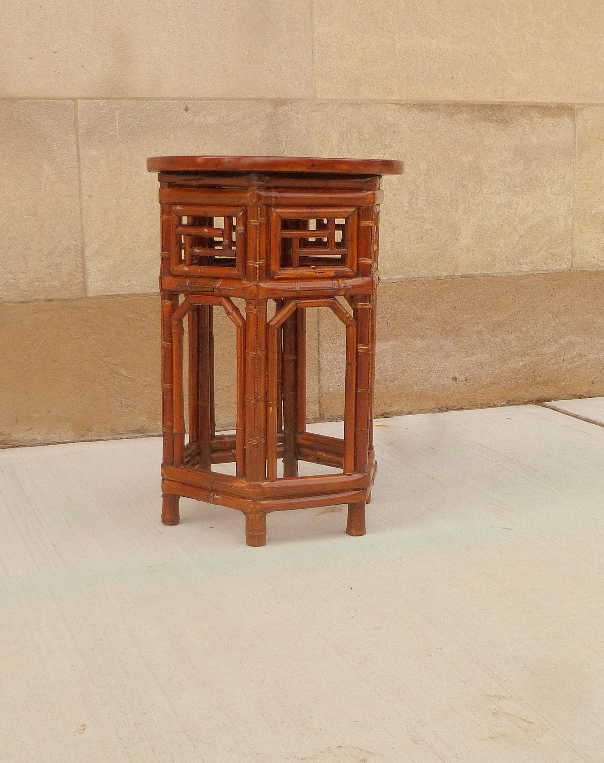 Polished Bamboo End Table with Black Lacquer Top