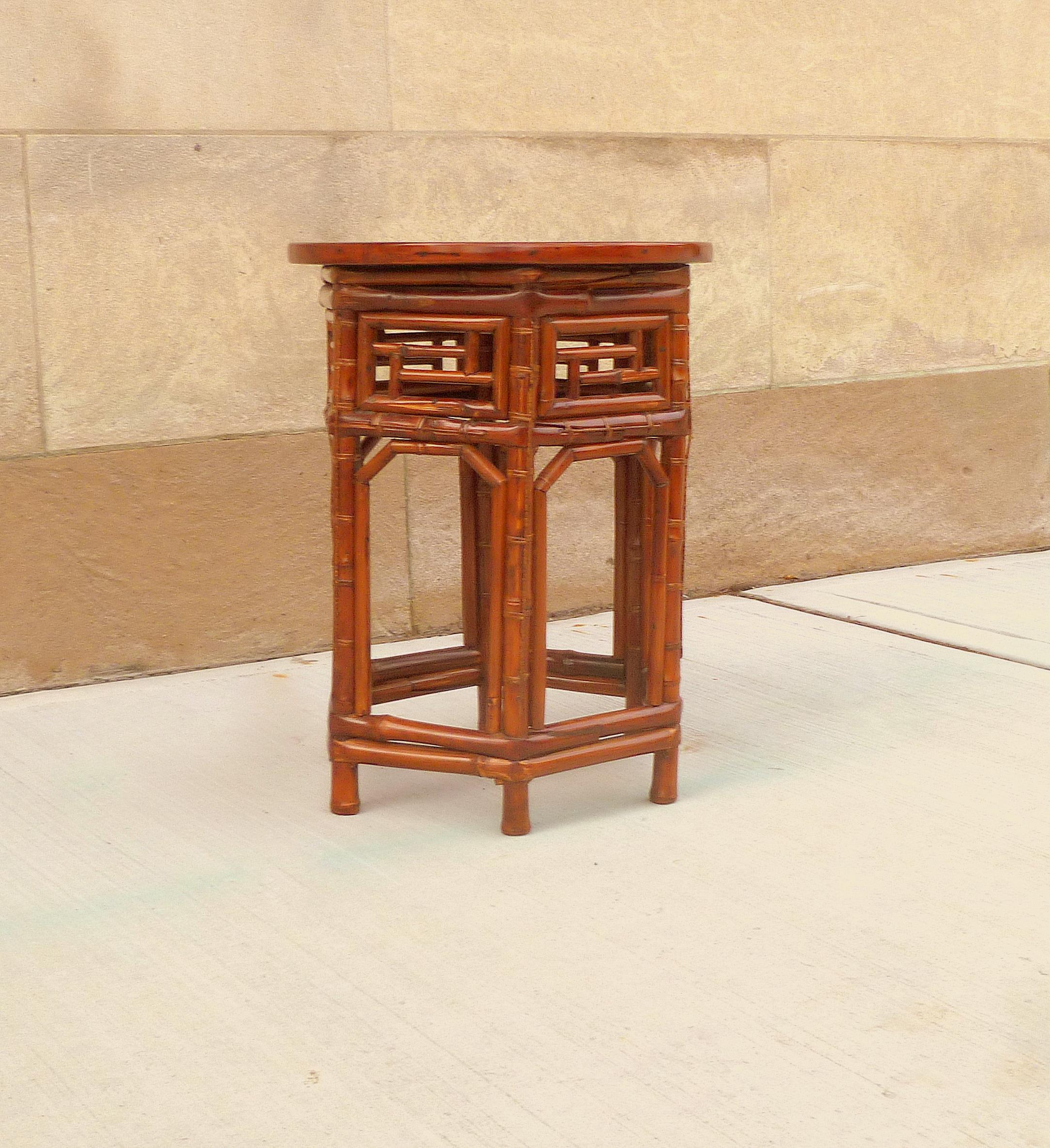 Bamboo End Table with Black Lacquer Top In Good Condition In Greenwich, CT