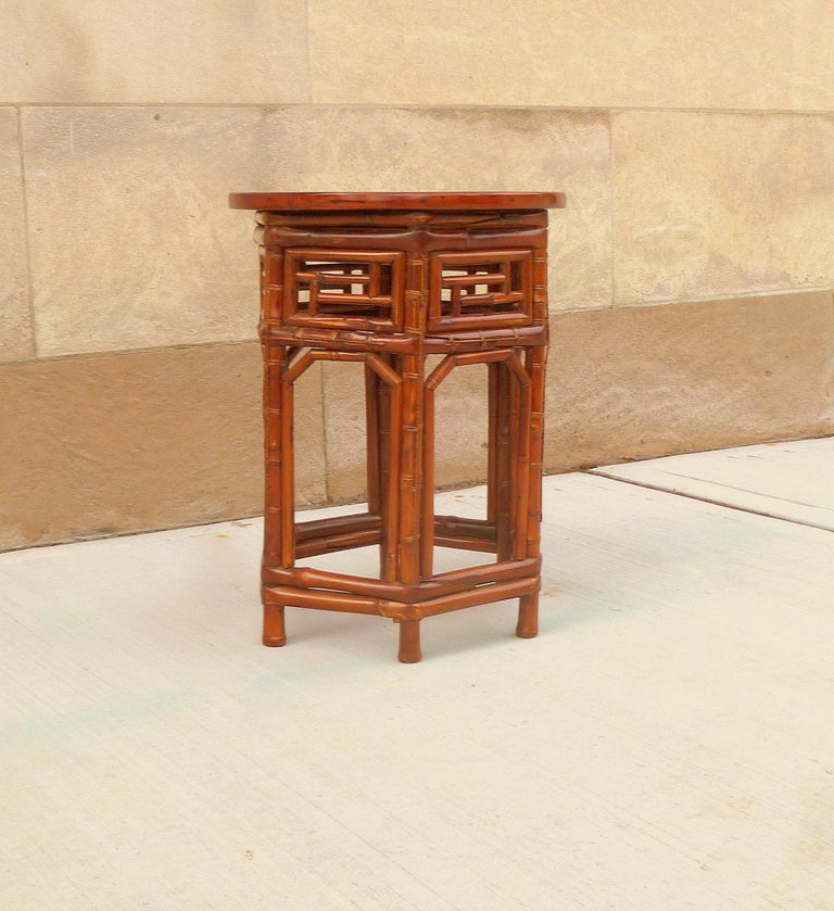 Bamboo End Table with Black Lacquer Top For Sale at 1stDibs