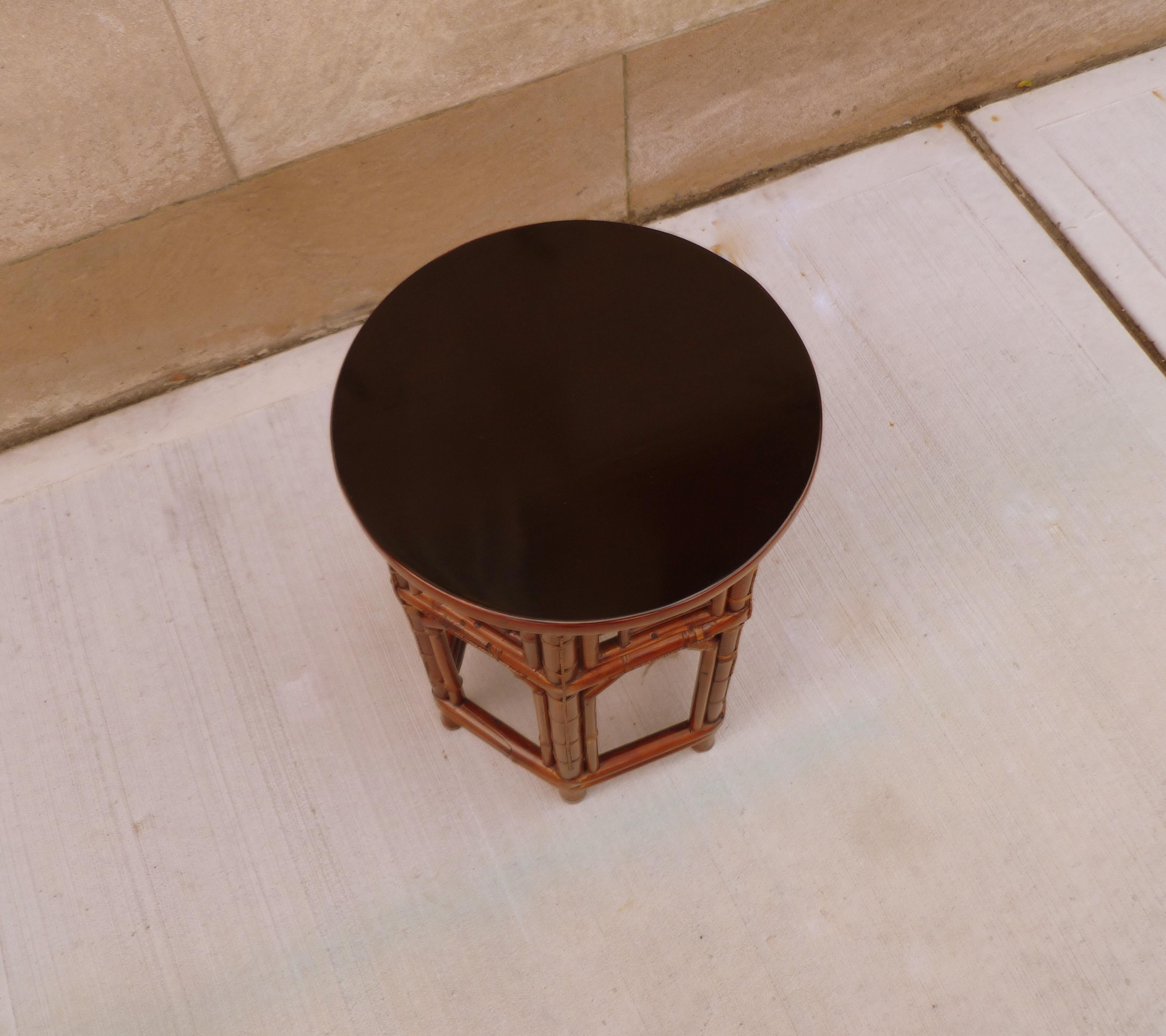 Early 20th Century Bamboo End Table with Black Lacquer Top