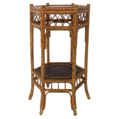 Used Bamboo-Esque Wicker Accent Side Table with Shelf by Maitland-Smith