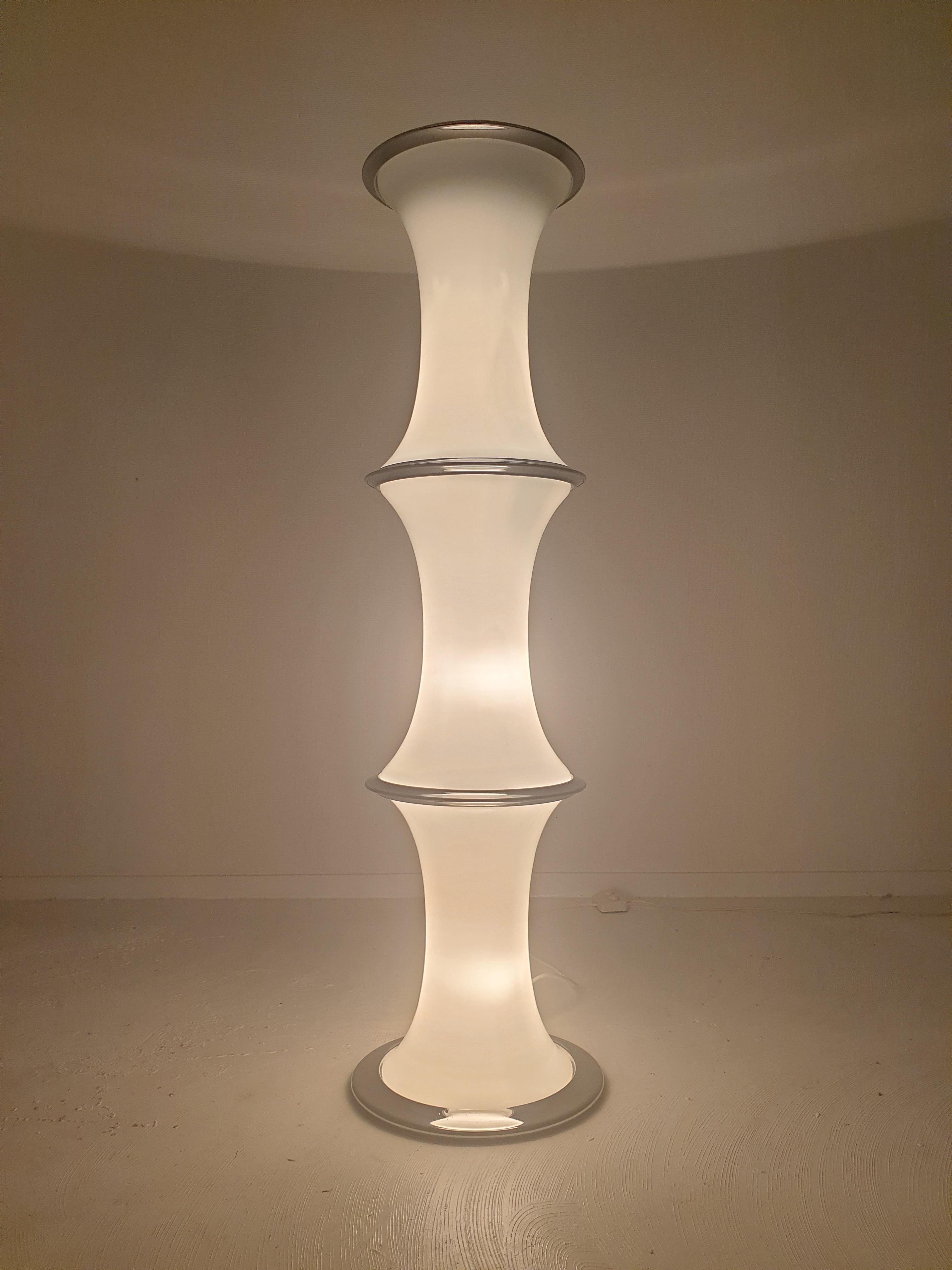 Opaline Glass Bamboo Floor Lamp by Enrico Tronconi for Vistosi, 1970's For Sale