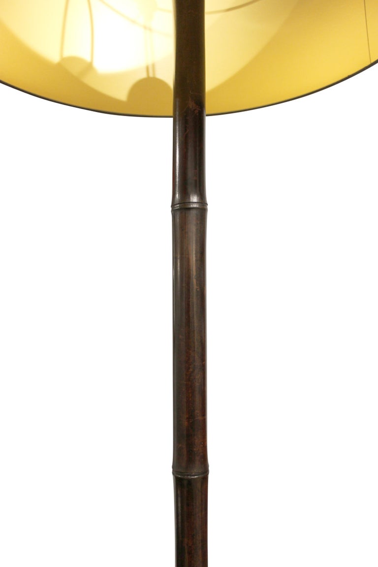 Bamboo Floor Lamp with Black and Gold Shade For Sale at 1stdibs