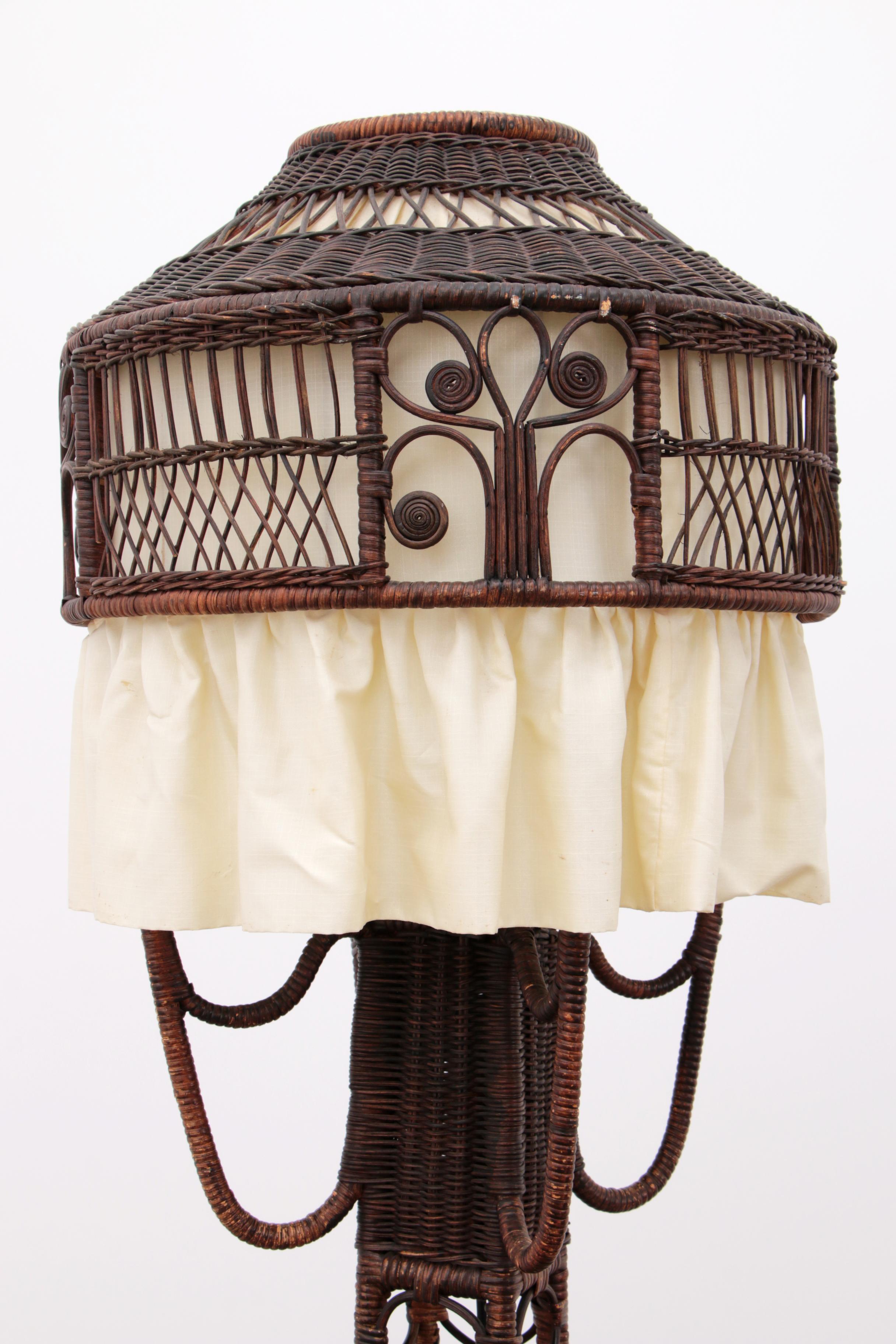 Rattan Floor Lamp with Fabric Shade in the Style of Heywood Wakkefield Campany  For Sale 4