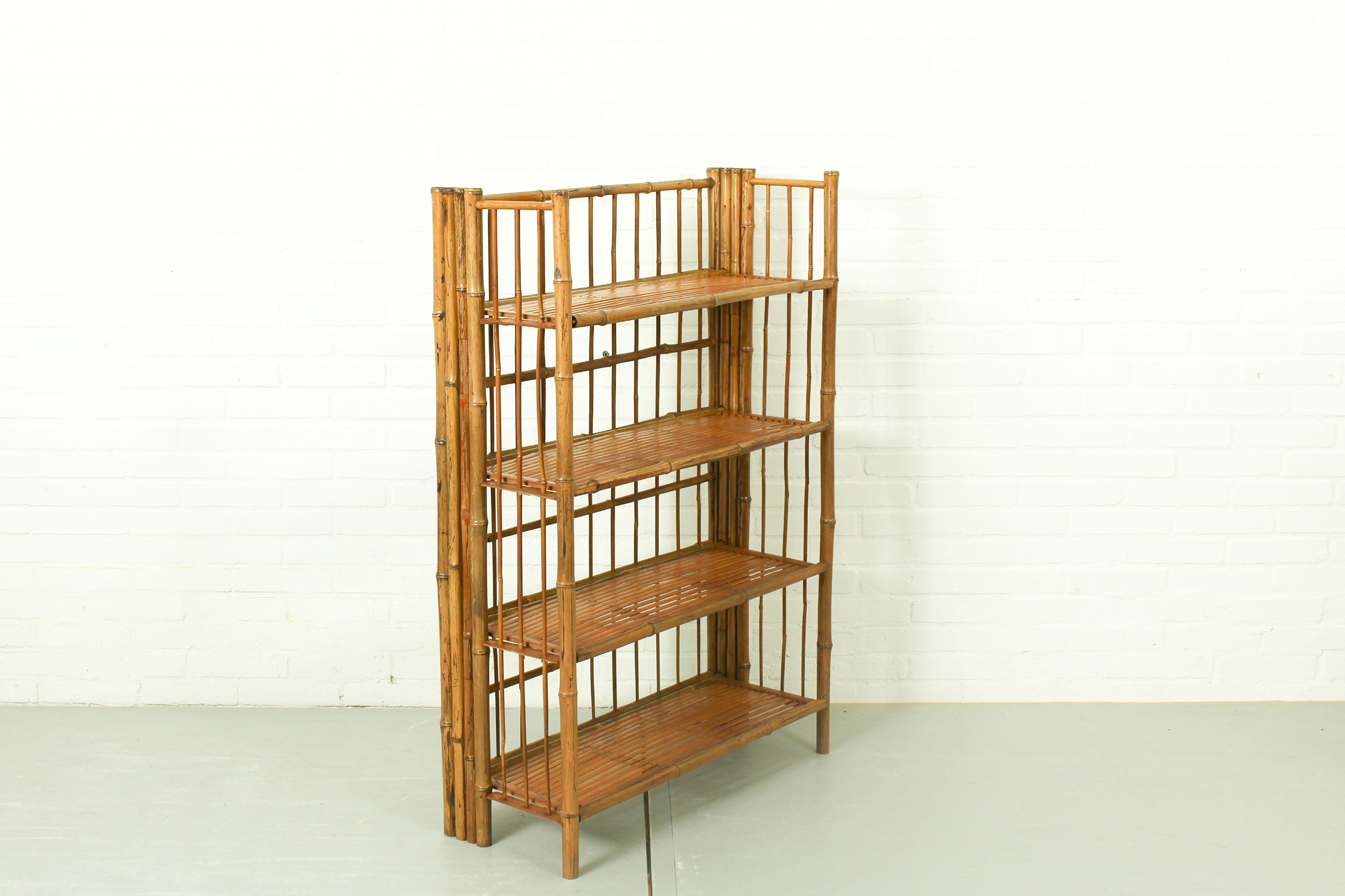 Bamboo Folding Campaign Shelves, France 1920s. This bamboo shelf and racks is suitable for all kind of use; In your bathroom as a towel rack,  in your home office as book shelf or in your showroom as retail display rack. 

Dimensions: 114cm h, 80cm