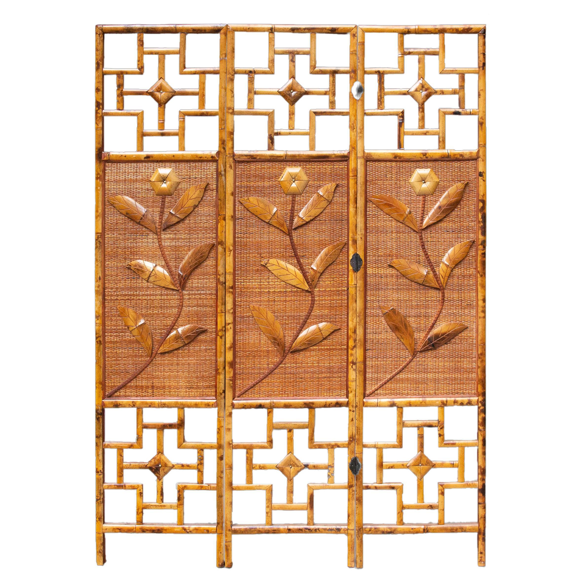 Mid-Century Bamboo Folding Screen