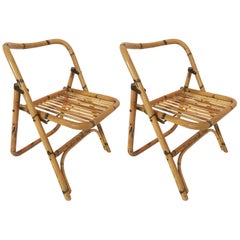 Bamboo Folding Side Chairs in the Style of Gabriella Crespi, Italy 1970s
