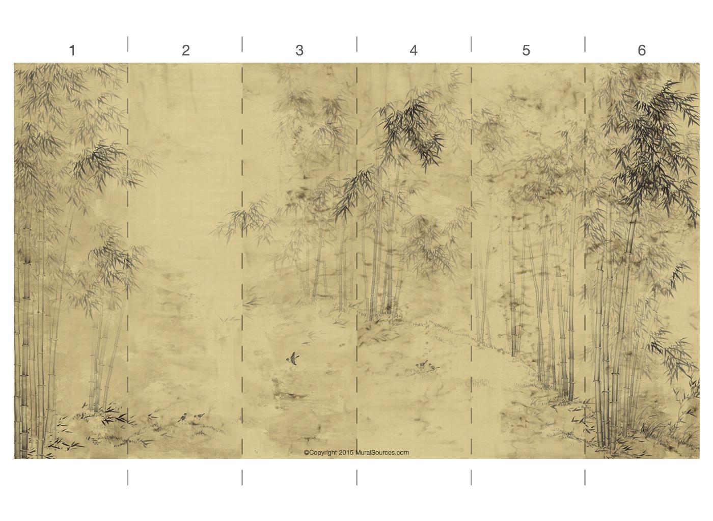 Contemporary Bamboo Forest Antiqued Wallpaper Mural For Sale