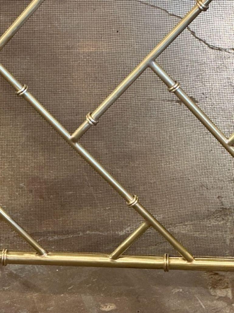 American Bamboo Form Brass Fire Screen For Sale