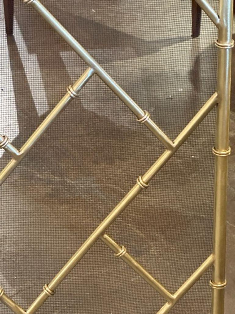 Bamboo Form Brass Fire Screen In Good Condition For Sale In Dallas, TX